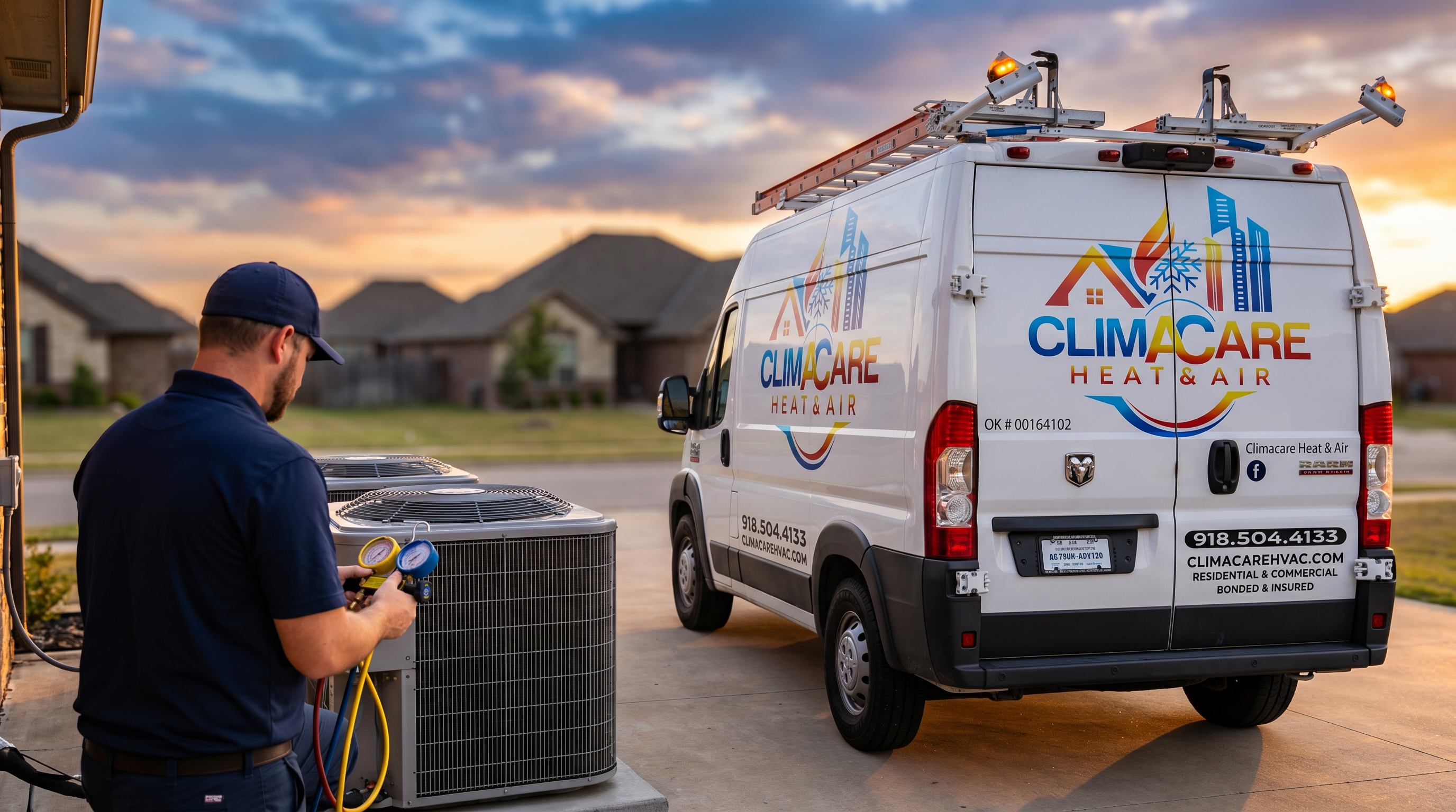 Climacare technician servicing HVAC unit